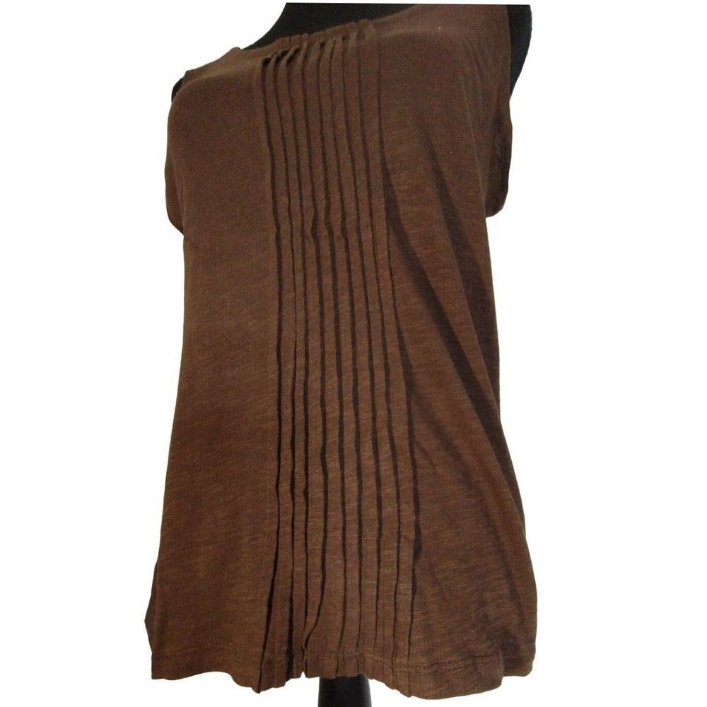 Sleeveless Pleated Tank Top Casual Brown Blouse Top Size SP